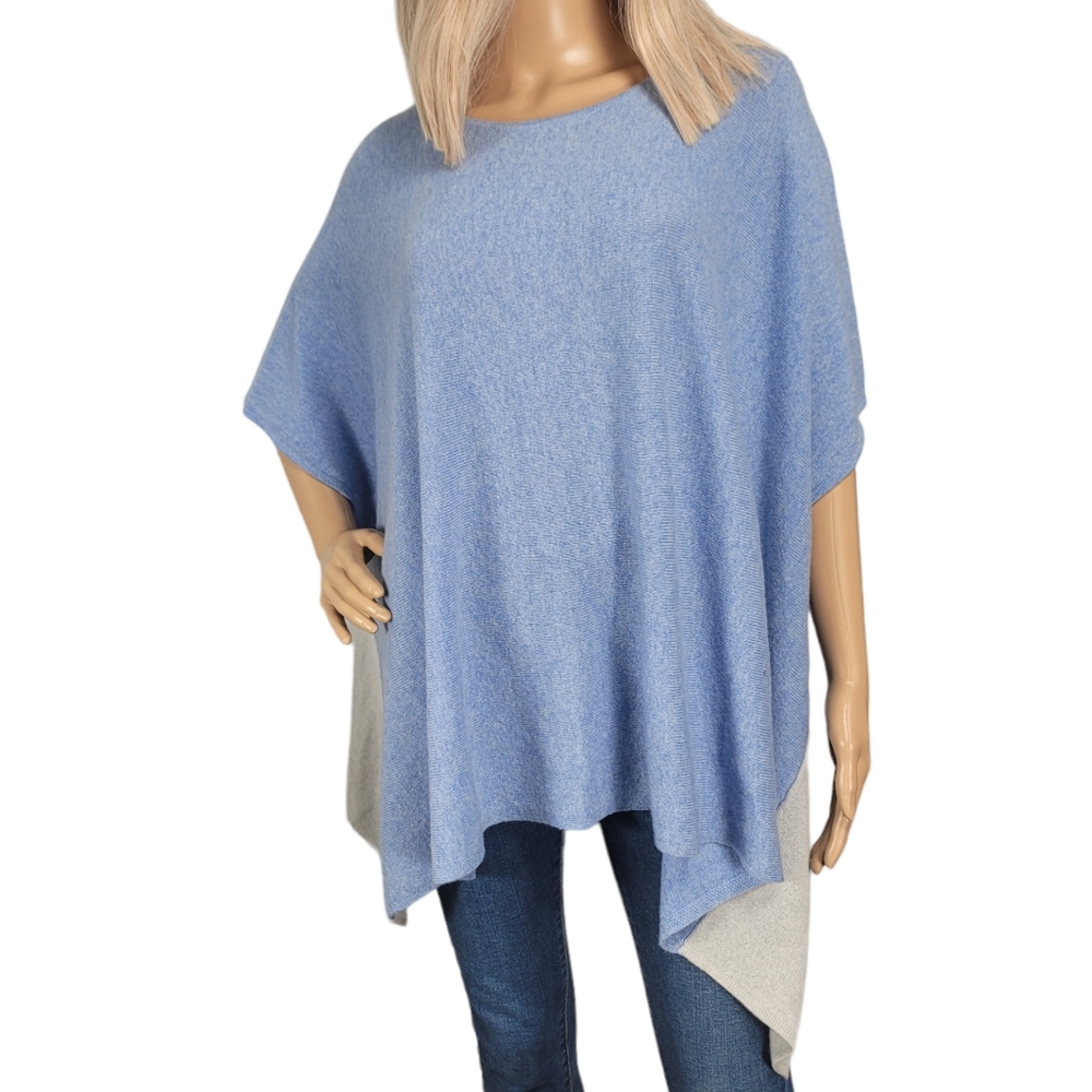 FORTE Cashmere Poncho Sweater  Blue Beige